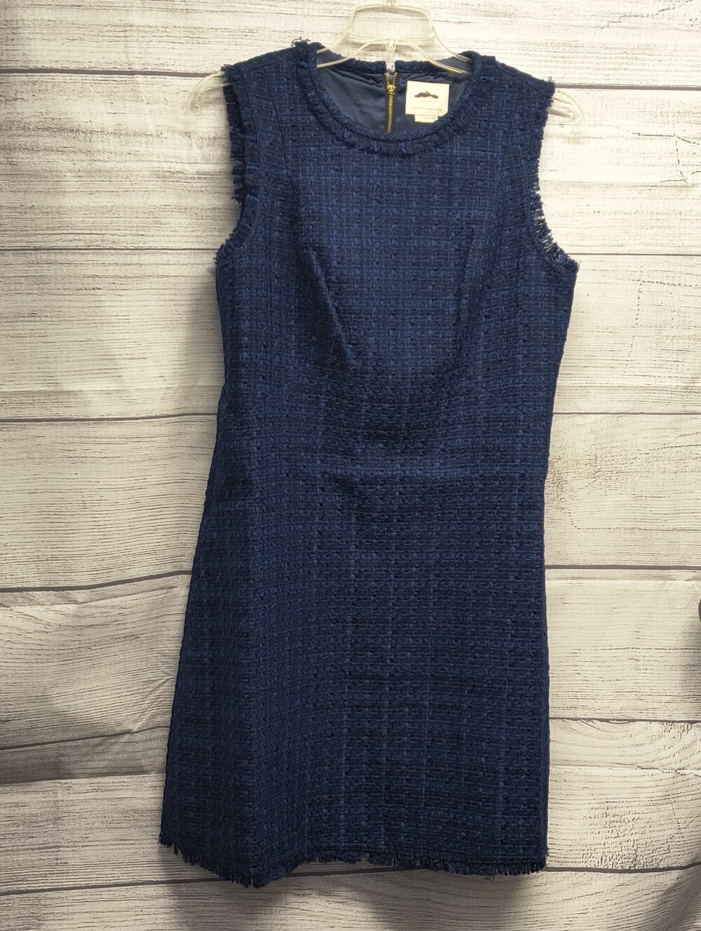 Kate Spade Navy Tweed Frayed-Trim Sheath Dress Size 14